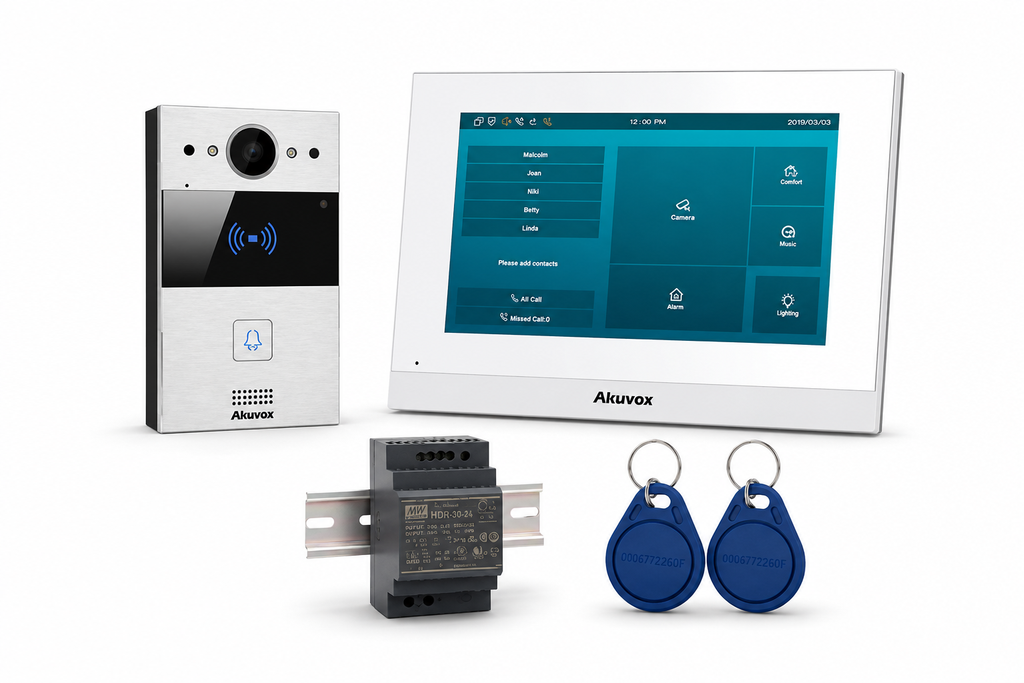 Akuvox VISION 2W | Complete 2-draads Video-intercomkit | Binnenmonitor | Badgelezer